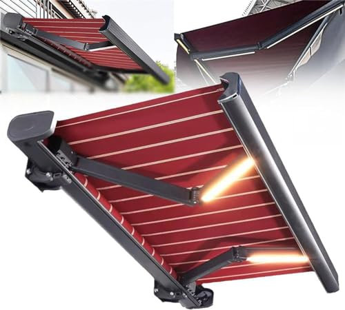 Electric Retractable Patio Awning, Sunshade Window Door Shelter Pergola, Aluminum Deck Awning with Light, Remote Control, Outdoor Window Sun Shade Shelter for Backyard, Garden, Balcony,A,3*1.5m