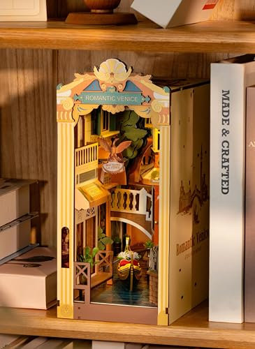 Rolife Book Nook Kit Maison Miniature à Construire DIY Maquette Adulte avec LED Lumières Décoration de Bibliothèque Livre Salon Booknook Puzzle Romantic Venice 3D Bois Serre-Livres Diorama TGB08