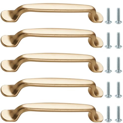 5 Stück Möbelgriffe, Gold Moderne Griffe, Griffe Für Küchenschränke, Aluminium Schrankgriffe Inklusive Schrauben, Möbel Griffe, Für Küchenschränke, Schublade, Kommoden, Truhen, 128mm Lochabstand