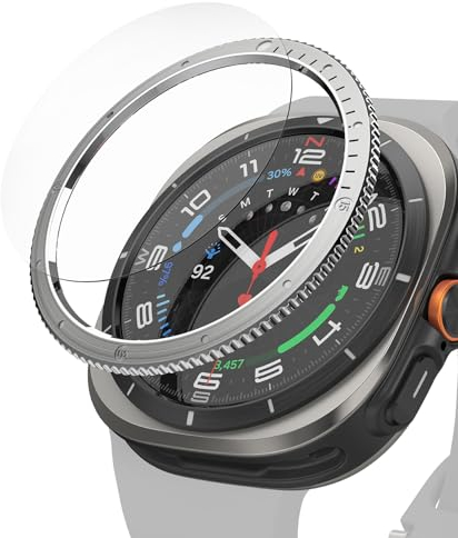 Ringke Bezel Styling & Glass Compatible con Protector Samsung Galaxy Watch Ultra, Funda Adhesiva Acero Inoxidable y Protector Pantalla Cristal Templado - 47-03 (ST) Silver