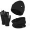 Enwokran 3 Stück Wintermütze Mütze Handschuhe Schal Set Thermo Strickmütze Elastischer Weiches Fleece Gebürstetes Innenfutter Schal Touchscreen Handschuhe Set für Kaltes Wetter (Schwarz)