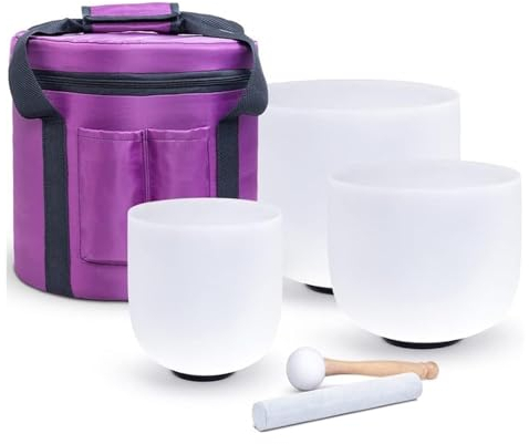 Cuarzo Cristal Cuencos Cantores Mazos, Set, 12C 10F 8G, For Meditation, Sound Healing, Yoga, With Heavy Duty Carrying Case, Mallet Suede Strikers And O-rings(432hz)