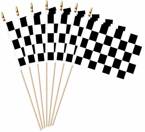 LUSEOAN Lot de 20 drapeaux à carreaux noirs et blancs - 12,7 x 20,3 cm - Petits drapeaux de Formule 1 - Pour voiture de course de F1