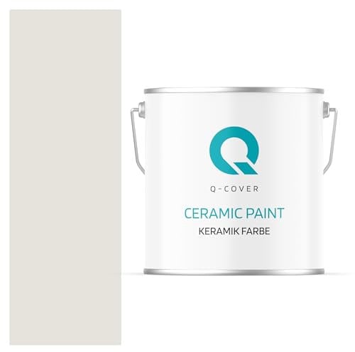 Q-COVER Keramik Farbe 5L (ca.35m²) Weiß-grau Wandfarbe Innenfarbe Abwaschbar Klasse 1 Mattfarbe Deckenfarbe Scheuerfest Küche Bad Treppen Ceramic Hohe Deckkfraft