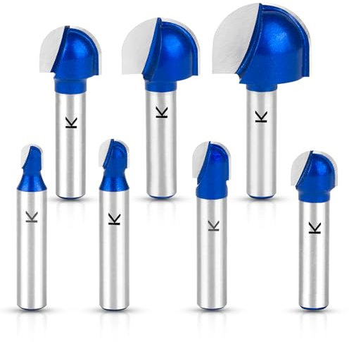 ASNOMY 7Pcs Profesional Fresas de punta redonda para Madera, 6/8/10/12/16/20/25,4 mm Redondo Nose Cove Core Box Router Bit, fresa para madera Set para el Hogar y Bricolaje