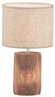 Lámpara de mesa con pantalla de lino, color beige y base de hormigón, imitación de madera, 43 cm