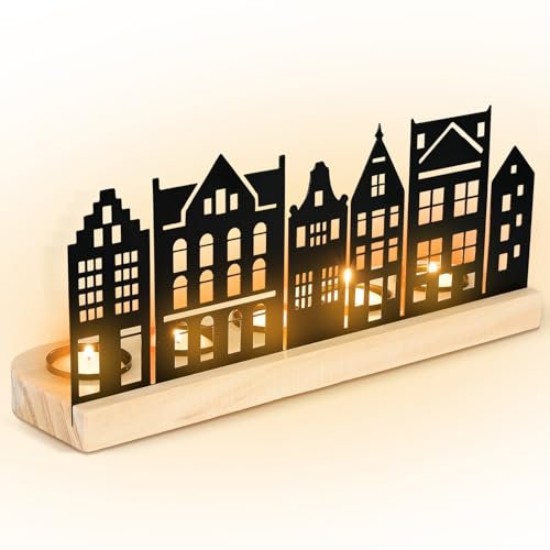 Geiserailie Ramadan Teelichthalter Eid Mubarak Dekoration Ramadan Deko LED Kerzen Kerzenhalter Metall Teelichthalter Haus Windlicht für Tischdeko Wohnzimmer Landhaus Esstisch Wohndeko Mantel Kamin