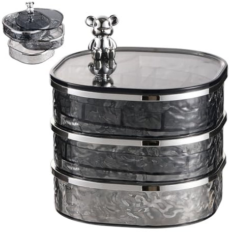 Rotating Jewelry Storage Box - 3 Layer Organiser for Women's Earrings, Rings, Necklaces, Watches, Bracelets