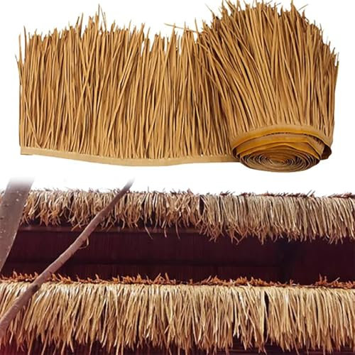 Techo De Paja plastico Hojas De Paja Artificial Decoraciones Para Fiestas Hierba De Palma leaves hawaiana fiesta Jardín Tiki Bar Cabaña(Size:10m/32.8ft)