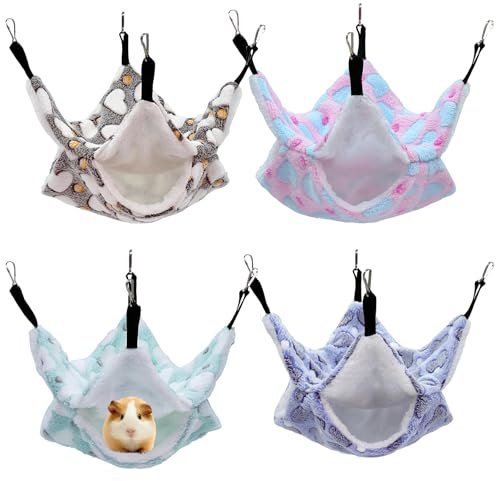 Amexo 4 Pezzi Amaca da Appendere per Piccoli Animali Amaca da Gabbia per Piccoli Animali Doppio Strato Animali Amaca Nido D'altalena Doppio Strato per Furetto Scoiattolo Criceto Ratto Pappagalli