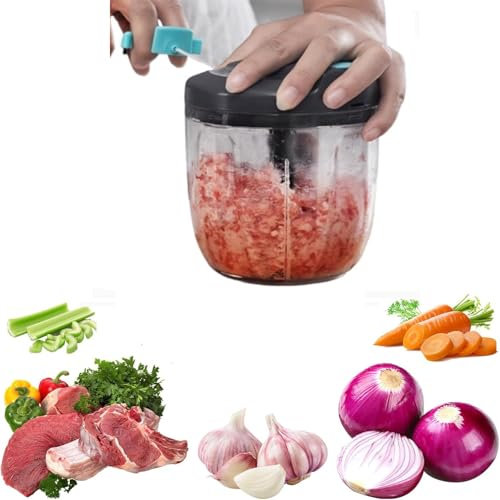 SPXTOM Hachoir à ail et à oignons de 500 ML, Hachoir à légumes Manuel avec Ficelle à Tirer à la Main, Facile à Nettoyer, for Le Gingembre, Les Fruits et Les Herbes(12 * 13.5cm)