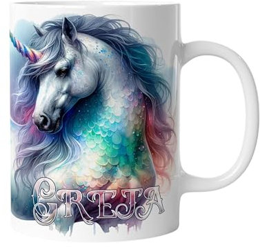 timalo® Tasse mit Namen bedrucken lassen | Individuelle Kindertasse personalisiert mit Wunschname für Kinder Motiv | Buntes Einhorn | mug-child-15
