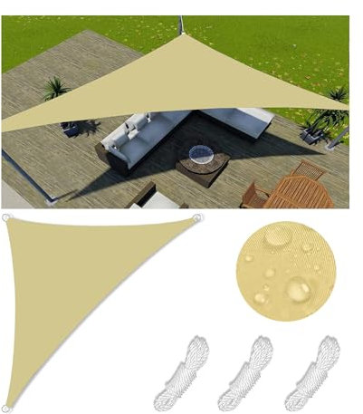 Vela Ombreggiante Impermeabile Tenda da Sole per Esterno Vele Ombreggianti Triangolo Telo Parasole con Fune e Anello D Protezione UV Tenda a Vela per Giardino Balcone Terrazza 9.2x9.2x13M