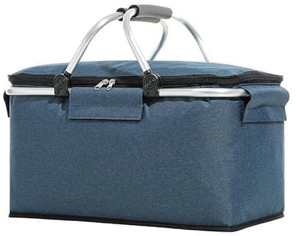 Einkaufskorb, 20L Faltbare Familientrage Einkaufstasche, Isolierte Wärmespeicherung Picknickkorb mit gepolsterten Griffen für Reisen/Picknick/Einkaufen (Blau)