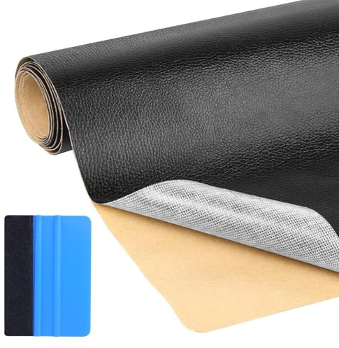 Kunstleder Selbstklebend, 30x137cm Leder Patch Selbstklebend, Leder Reparatur Patch, PU Lederoptik Lederflicken Folie, für Couch Autositz Sofa Bürostuhl Taschen Sessel Möbel, Schwarz