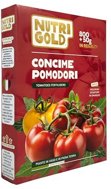 NutriGold® Tomatendünger | Für alle Tomatensorten – Reich an Stickstoff, Phosphor und Kalium – 100 % natürlich – Nährstoffe aus lokaler Produktion – Feststoff 800 g + 50 g gratis