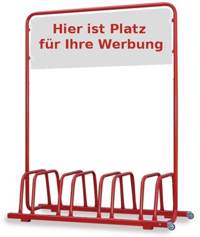 Nischenmarkt 4er Fahrradständer mit Werbefläche – Praktischer Werbeständer mit Rollen für Fahrradparkplätze, Außenwerbung und Event-Marketing (Rot)
