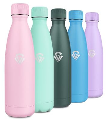 Gourde Métal 500ml, Gourde Isotherme Réutilisable en Inox, Bouteille d'eau Double Paroi sans BPA, Bouteille Isotherme Étanche pour Sport, Bureau, École, Yoga, Camping, Randonnée, Voyage, École