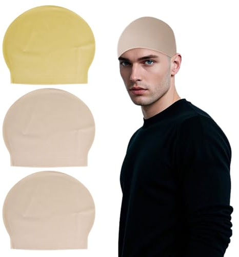 SAIIURV 3 Stück Glatzenkappe Latex Glatze Perücke Erwachsene Glatze Kostüm Bald Cap Glatzen Kappe Fake Skalp für Halloween Karneval Cosplay Party (3 Stück)