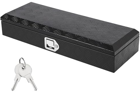 Alu-Werkzeugkasten Für LKW & Pick-Up – Robuster Werkzeugkasten (91 x 33 x 16,5 Cm) Mit Diamantplatte, Wetterfest & Schloss – Stauraum Für Werkzeuge, Zubehör (Schwarz)