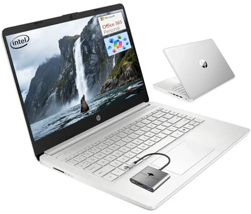 HP Laptop para 14 estudiantes de regreso a clases, procesador de cuatro núcleos (hasta 3.6 GHz) 4 GB de RAM 128 GB SSD, portátiles para estudiantes con 1 año Office 365 Copilot AI Win11, plata natural