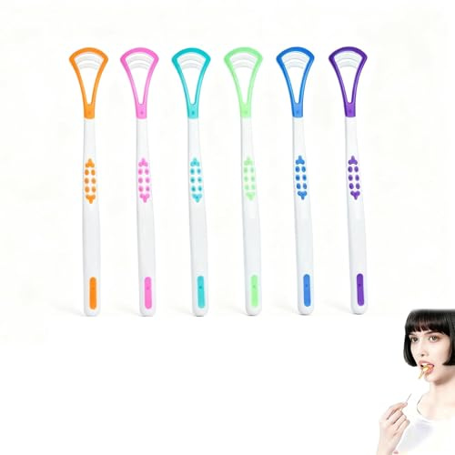 6 Stück Zungenschaber, 2-IN-1 Zungenschaber Zungenreiniger-Set tongue scraper BPA-frei Zungenreiniger Heilung von Mundgeruch und Reinigung Der Zunge Zungenbürste frischer Atem in Sekunden