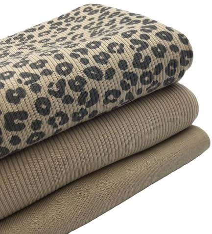 Stoffpaket Jersey-Paket Ribstrick Jersey | Rippenjersey | schmale Rippen | viele Designs | Ökotex (Leopard, dunkelbeige)