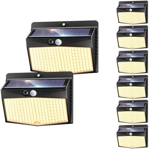 nipify 8 Stück Solarlampen für Außen mit Bewegungsmelder, 3 Modi Solarleuchten Wandleuchte IP65 Wasserdichte, 168 LED Warmweiß Solar Lampe Aussenleuchte für Garten Garage Hof Wand