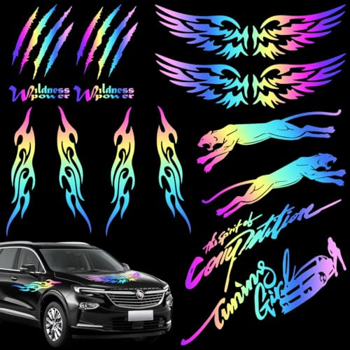 EJRUP Set di 12 Adesivi Laser Colorati, Sticker Tuning a Fiamme per Auto, Adesivi Cool per Casco Moto, Ideali per Moto, Skateboard, Scooter e Moto da Fuoristrada