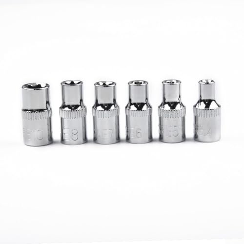 6pcs 1/4 Zoll Antrieb für Torx Star Female E Steckschlüsselsatz Hitzebehandelter Chrom 50# Stahl für Sternschrauben Größen E4 E5 E6 E7 E8 E10 Handwerkzeuge f