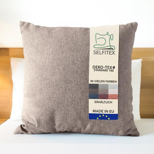 Selfitex XXL Couchkissen inklusive Füllkissen, 80x80 (Hellbraun) | Gewebter Canvas Stoff mit leicht melierter Struktur, weiches Füllkissen, einfache Pflege
