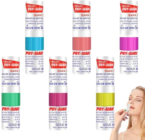 Nasal-inhalator, 6 stycken, luktpenna, traditionell thailändsk inandningspenna för täppt eller rinnande näsa, befriar andningsröster, 100 % naturlig
