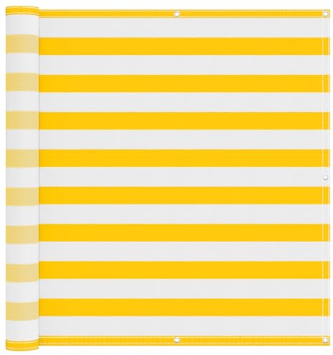 vidaXL Balkonsichtschutz Gelb und Weiß 110 x 1000 cm Oxford-Stoff, Balkonschattierungslösung, moderner gestreifter Schirm, UV-beständig, wasserfest, idealer Sonnenschutz für Außenbereiche