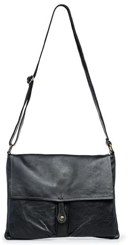 Caspar Klassische Vintage Messenger Bag Leder Umhängetasche Cross Body Echtleder Handtasche - SIGNATURE LINE - Modell No.819 - Made in Italy, Farbe:schwarz