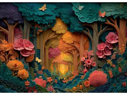 Luneko Jigsaw Puzzles for Adults 1000 Pieces Impossible 28 x 20 inch | Difficult Hard Challenge Puzzle Nature Forest Landscape Butterflies Flower 3D Puzzles Paper Sculpture 1000 Pc Puzzles