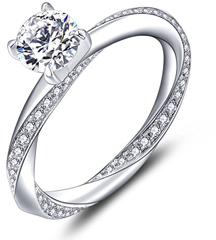 YL Damen Ring 925 Sterling Silber mit April Geburtsstein weißen Zirkonia Ring Verlobungsring Ehering für Braut(Größe 62)