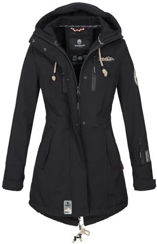 MARIKOO Damen Übergangsjacke Softshellmantel wasserdicht mit Kapuze Zimtzicke Schwarz Gr. XS