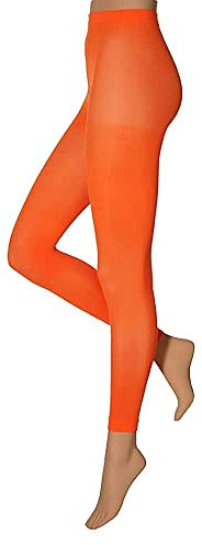 krautwear Damen Mädchen Leggins Leggings 60 den Karneval Fasching Kostüm schwarz rot rosa blau (orange-SM)