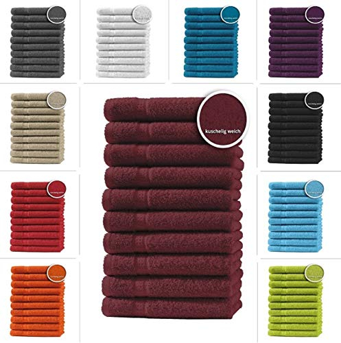 one-home 10er Set Gästetücher Handtücher Duschtücher Badetücher Frottee 100% Baumwolle, Präzise Farbe:Bordeaux, Produktart:Handtücher 50x100 cm