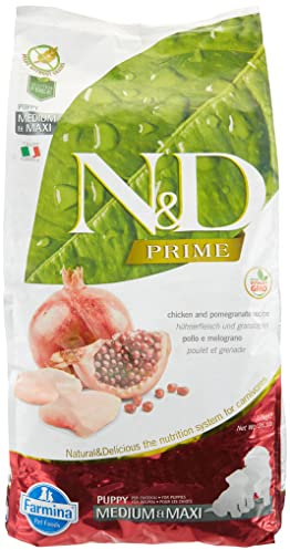 Farmina N&D Prime Puppy Medium Pellets Hundefutter (Trockenfutter, mit hochwertigen Vitaminen und natürliche Antioxidantien, ohne Mais, Zutaten: Huhn und Granatapfel, Portionsgröße: 12 kg)