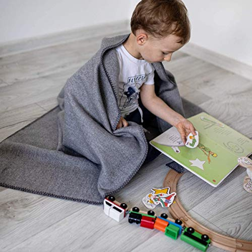 Linen & Cotton Doubleface Babydecke Merino Wolle für Junge Mädchen Santino - 100% Merinowolle, Grau (90 x 140 cm) Leichte Dünne Kuscheldecke Baby Sommer Winter Kinderwagen Babyschale Babybett Bett