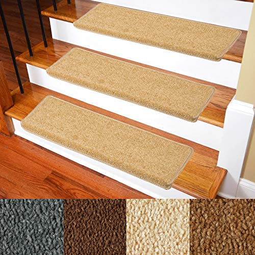Patavin Carpet Stair Treads – Non-Slip Bullnose Carpet for Stairs – Indoor Stair Pads – Self-Adhesive – Skid Resistant & Washable – 14- Pack Camel 9.5 x 30x 1.3