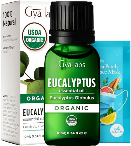 Gya Labs Organic Eucalyptus Essential Oil for Diffuser - 100% Pure and Natural Eucalyptus Oil Essential Oil Organic for Skin, Hair, Soap Making & Humidifier, Premium Aromatherapy Oil (10ml)