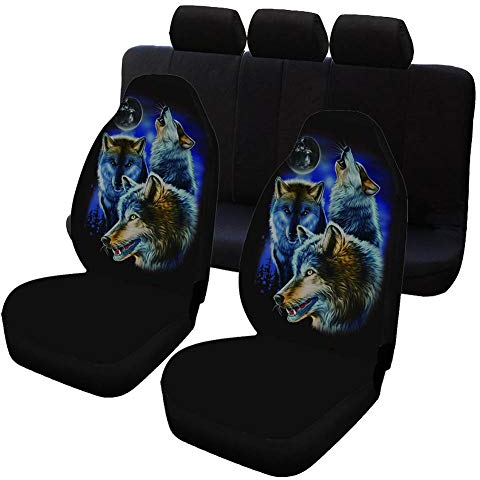 Autositzbezug Vordersitz und Rücksitze Universal,Auto Sitzbezüge Schonbezüge 2/7 Stücke Set Auto-Sitzbezug Rückenlehnenbezug Hinten Bankbezug Wolf/Leopard Print Auto-Zubehör Innenraum F 7 Stücke