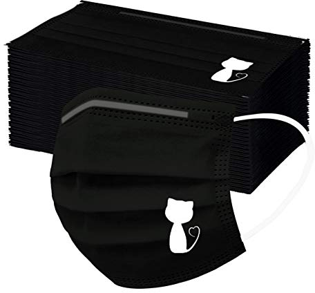 Lulupi 50 Stück Mundschutz Einweg 3-lagig mit Motiv Bunt Mund Nasenschutz Katze Druck Tücher Atmungsaktiv Mund-Tuch Bandana Halstuch Schals