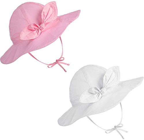 Syhood 2 Cappelli da Sole Bambina a Tesa Larga Estivo (Bianco e Rosa, 12-24 Mesi)