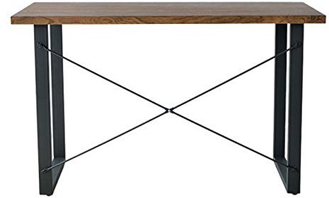 Schreibtisch Computertisch Retro Industriestil Home Office MDF Board Oberfläche 3D PVC Holzmaserung Schwarz Matte Eisen Rohrrahmen
