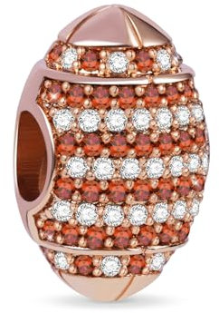 GNOCE Amerikanischer Fußball Charms Perle Sterling Silber 18 Karat Roségold überzogen Beads Charm mit Zirkonia Steine Fit Armband/Halskette für Frauen Mädchen Tochter