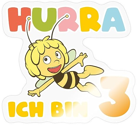 Spreadshirt Biene Maja Hurra Ich bin 3 Dritter Geburtstag Sticker, max. 10 x 10 cm, 10 x 10 cm, Transparent glänzend