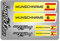 4er Set Aufkleber mit Fahne Flagge und wahlweise Name Sticker für Auto Fahrrad Motorrad Roller Helm im Rallye Racing Design R156 (28 Spanien, Mit Wunschname)